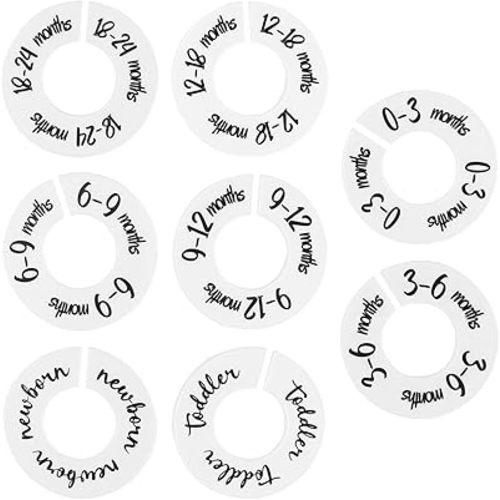8 Pcs Baby Closet Dividers, Nursery Closet Dividers with Clear Size and Age Labels, Universal Most Rod Organizer for Baby Clothes Nursery Clothes Decor and Organization for Boys and Girls