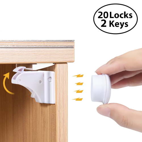 20 Pack Magnetic Cabinet Locks Baby Proofing - Children Proof Cupboard Drawers Latches - Easy Installation