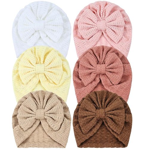 6 Pieces Soft Stretchy Turban Hats with Bow Newborn Nursery Hospital Caps Bonnets Beanies Headwraps for Baby Girls Infants Toddlers