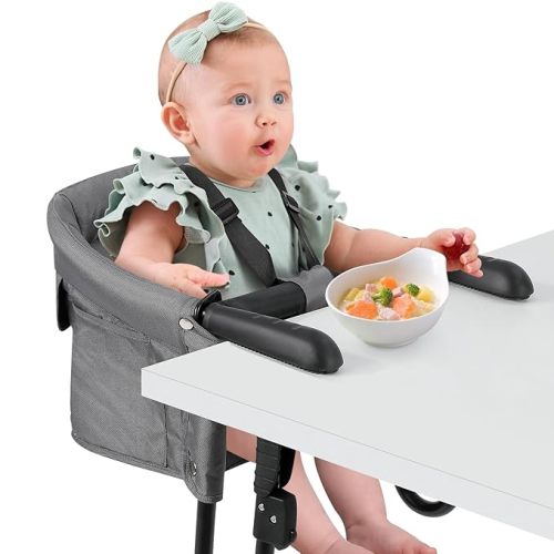 Ezebaby Hook on High Chairs, Secure Clip on High Chair for Baby, Compact Fold-Flat for Easy Storage, Fast Table Chair with Baby Seat, Portable Highchair Attaches to Table for Travel, Grey