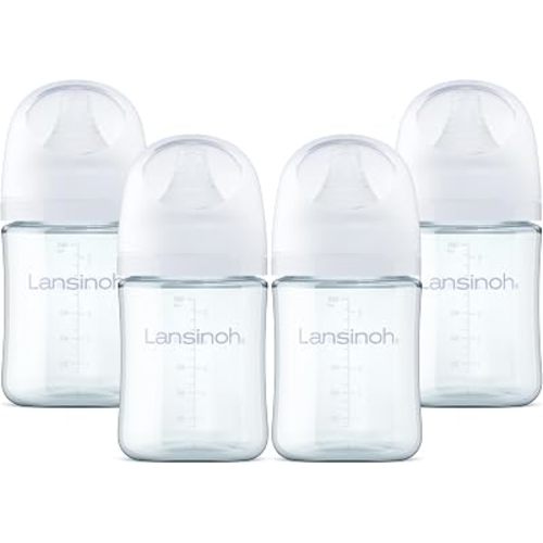 Lansinoh Anti-Colic Glass Baby Bottles, White Collar, 5 Ounces, 4 Count