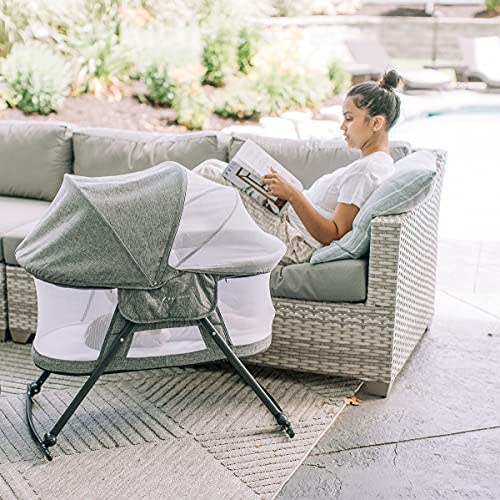 Baby Delight Slumber Deluxe Rocking Bassinet, Portable Baby Bassinet, Removable Canopy, Charcoal Tweed