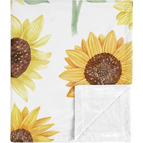 Sweet Jojo Designs Sunflower Baby Girl Receiving Security Swaddle Blanket for Newborn or Toddler Nursery Car Seat Stroller Soft Minky - Yellow, Green and White Farmhouse Watercolor Flower