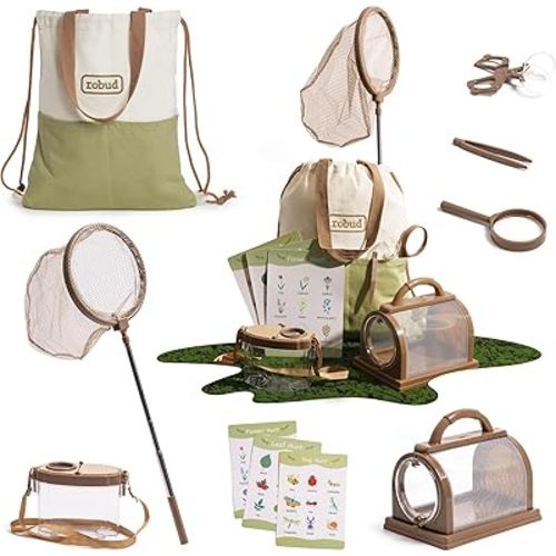 ROBUD Kids Explorer Kit & Bug Catcher Kit, Educational Kids Camping Gear, Outdoor Adventure Set with Butterfly Net and Bugs Book, Outside Toys for Boys Girls 3-12 Years Old