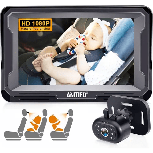 AMTIFO Baby Car Camera Easy Install: Clear Night Vision 2Mins Plug-Play Backseat Camera 360 Rotation Rear Facing Car Baby Monitor with Camera