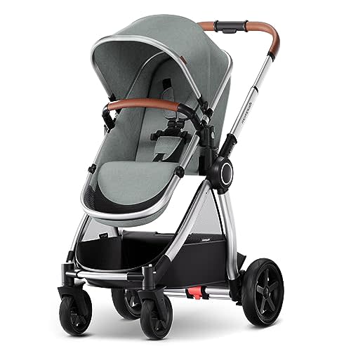 Mompush Ultimate2 Baby Stroller, Premium Convertible Full-Size Stroller for Toddler, Reversible Seat with One Hand Recline Adjustment, Car Seat Adapter Included