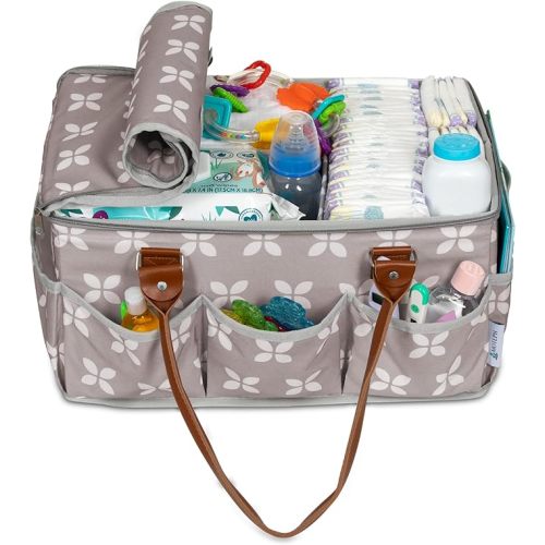 Moteph Diaper Caddy Organizer - Baby Caddy with Lid, Car Diaper Caddy, Large Nursery Storage Diaper Tote Basket for Changing Table with Zip-Top Cover, Great for Baby Showers - Tan