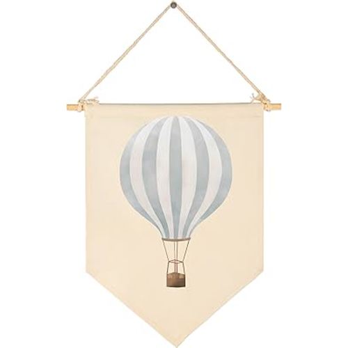 Boho Canvas Banner Flag Sign Pennant Poster Wall Decor Gift for Baby Boy Girl Kid Nursery Baby Room Above Crib Bedroom Playroom Reading Room Door-Hot Air Balloon Adventure-Birthday Christmas Gift