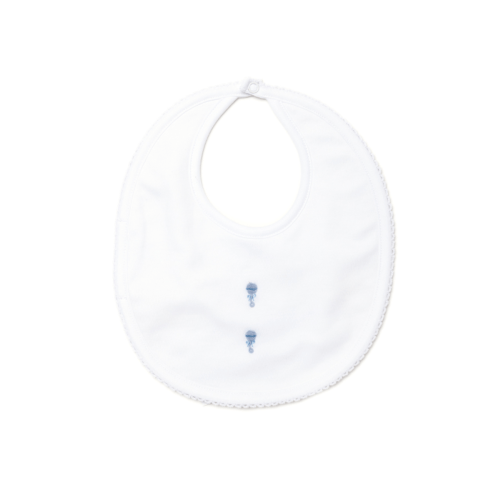 Baby Bib, 2 Blue Embroidered Rattles