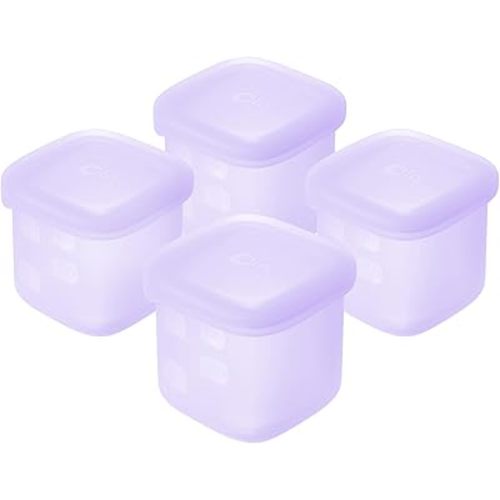 Olababy Clear Sense Silicone Storage Containers 4pk for Baby Food, Snacks, Formula, Puree, Sauce & More | Micro Plastic & BPA-Free | Daycare Essentials for Toddlers and Kids (Lilac, 4 oz / 120 ml)