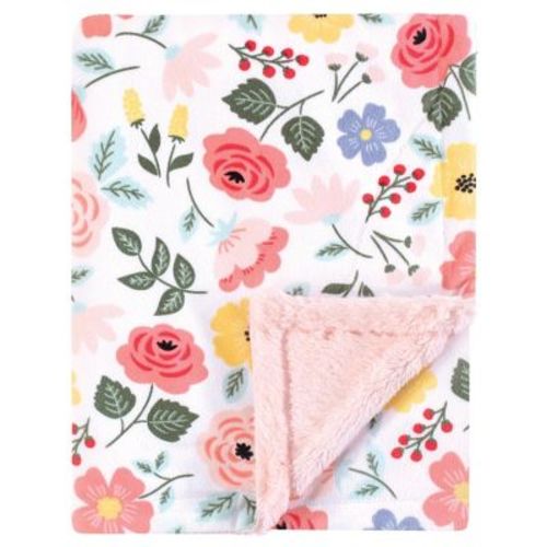 Hudson Baby Girls Plush Blanket With Furry Binding And Back, Modern Botanical, One Size