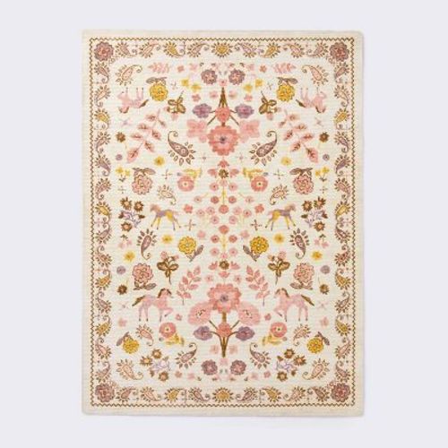4'x5'6" Area Rug - Free to Roam Persian Blush - Cloud Island™: Floral Pattern, Flat Pile, Botanical Style