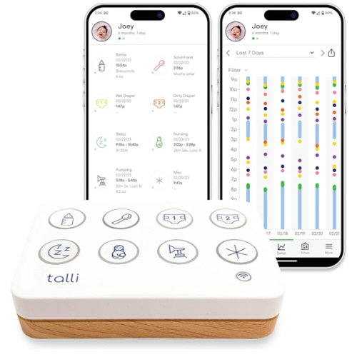 Talli Daily One-Touch Baby Tracker - Baby Monitor to Log Feedings, Diapers, Sleep & More - Electronic Journal Links to Mobile App for Real-Time Baby Monitoring & Tracking - Alexa Compatible