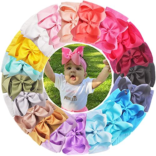 CellElection 20PCS Baby Girls Soft Nylon Headbands 6Inch Big Bows Elastic Nylon Hairbands Hair Accessories for Newborns Infants Toddlers Kids…