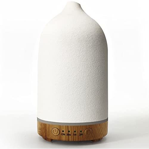 Essential Oil Diffuser Humidifiers ,Aromatherapy Diffuser, Ceramic Diffuser Wood Grain Diffusers for Essential Oils,7-Color Night Light Aroma Diffuser for Home,Office and Trip(100ML)-White Wood Grain