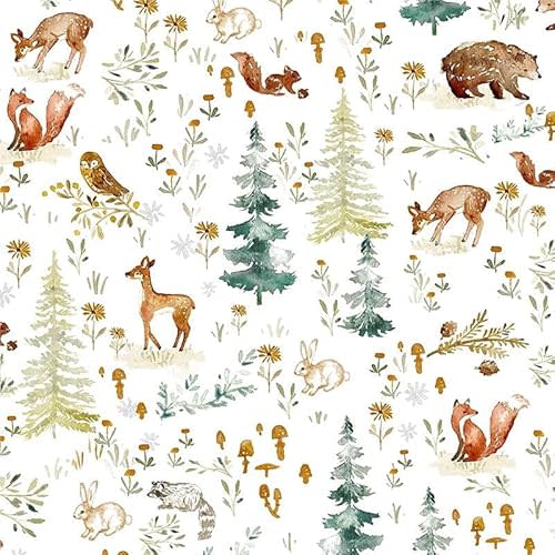 Fairy Animals Forest Deer Cute Owl Rabbits Trees White Peel and Stick Wallpaper Wall Decor Self Adhesive Wall Paper Stick on Easy Peel Off Contact for Renter Apartment