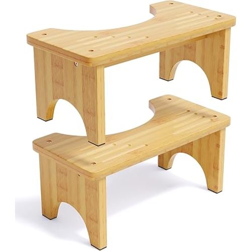 2 Pack Wood Toilet Stool Squat Adult, Bamboo Poop Stool for Bathroom, 7 Inch Potty Squatting for Adults, Wooden Toilet Squat Step Stools for Pooping, Bathroom Pooping Stools for Kids