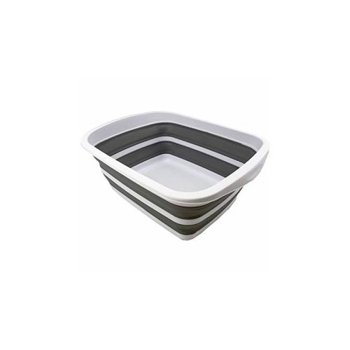 SAMMART 10L (2.6 Gallon) Collapsible Tub-Foldable Dish Tub, White/Grey