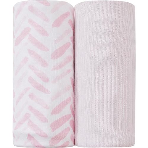 Jersey Swaddle Blanket, Ultra Soft Stretchy Receiving Blanket, Newborn Swaddle Wrap for Boys & Girls, 40 x 30 inches, 2 Pcs, Pink