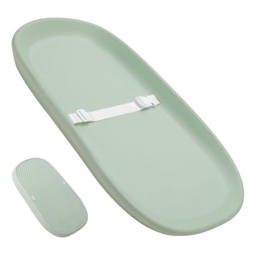 Waterproof Baby Changing Pad in EVA Foam, Wipeable & Quick Clean, Light & Portable, Adjustable Safety Belt & Non-Slip Base, for Diaper/Clothes Changes & Massage, Fits Dresser/Changing Table - Sage