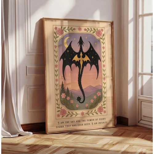 I am the sky and the storm Print, Dragon Poster, Fantasy Bookish Art, Girly Wall Art, Book Lover, Romantasy Art, Girly Wall Art