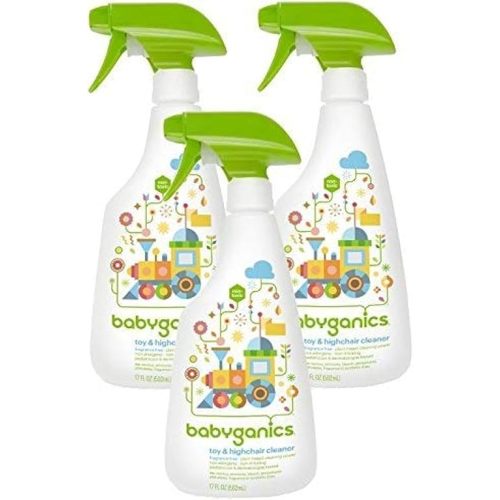 Babyganics Toy & Highchair Cleaner, Pack of 3, Fragrance-Free Multipurpose Household Cleaning Spray for Kids Toys, High Chair, and More, Child Safe, 17oz Spray Bottles