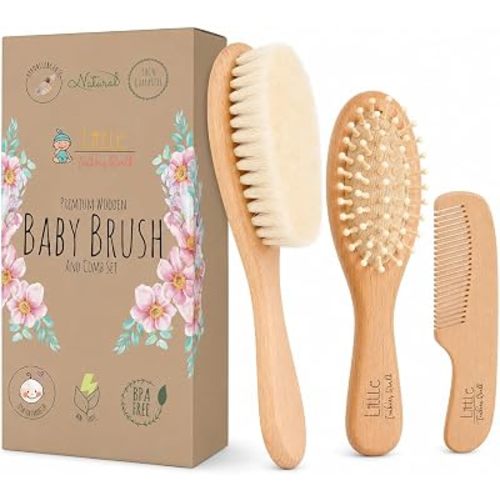 Little Tinkers World Wooden Baby Hair Brush and Comb Set, 4-Piece