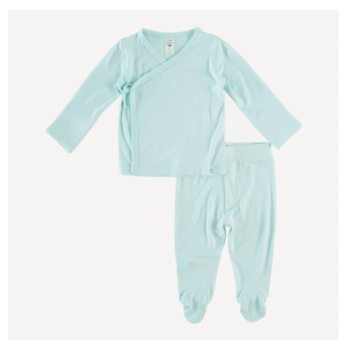 long sleeve wrap top and footed pant set | sea mist | bamboo