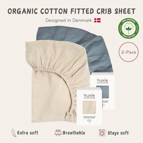 Crib Sheets – Organic Cotton Muslin Fitted Crib Sheet – Standard Size for Baby Boy and Baby Girl 28" x 52" Ultra-Soft and Breathable. 2-Pack (Fog/Tradewinds)
