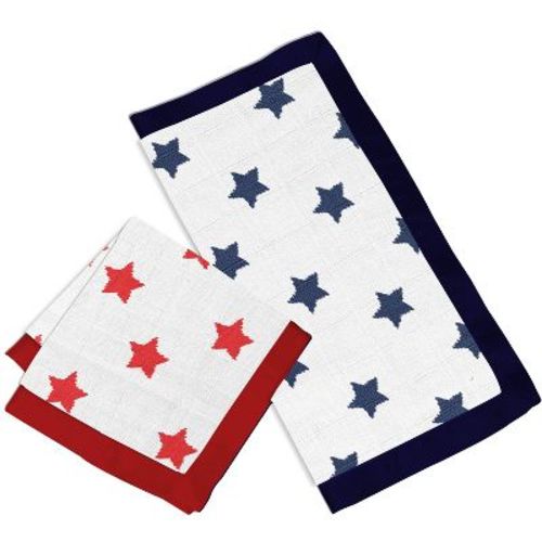 Bacati - Stars Navy/Red Ikat Muslin 2 pc Security Blankets