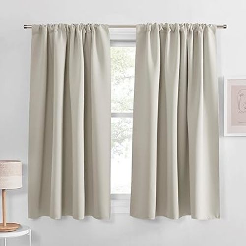 PONY DANCE Cream Blackout Curtains, Ivory, 42 x 63 inch, 2 Panels