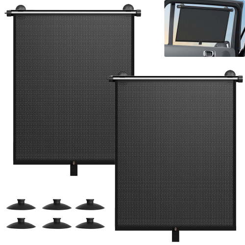 UHIAGREE 2 Pack Car Window Shades for Side Window,17.7×15.8in Retractable Sun Shade for Car,Black