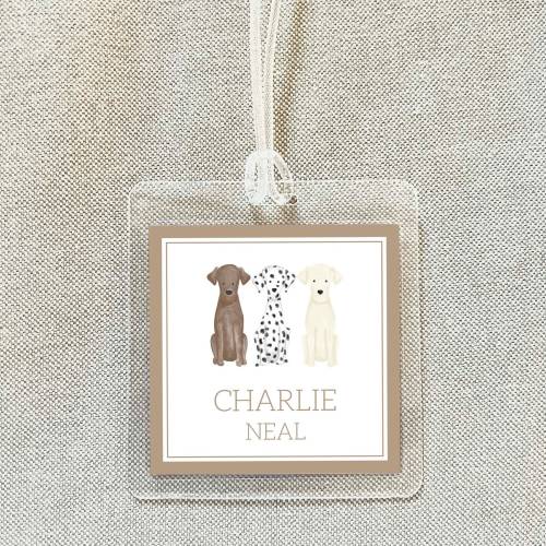 Personalized Watercolor Dog Bag Tag, Laminated Boy Luggage Tag, Diaper Bag Tag