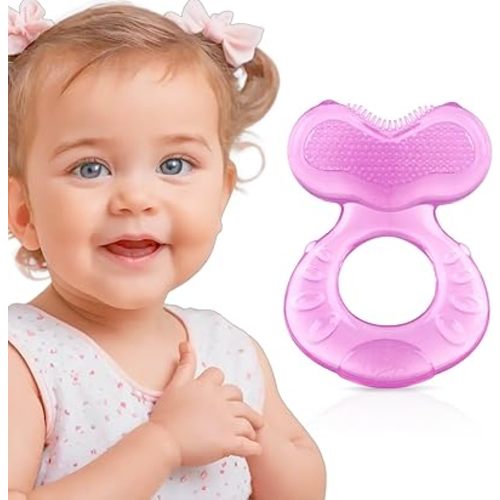 Nuby Silicone Teethe-eez Teether with Bristles, Includes Hygienic Case, Pink