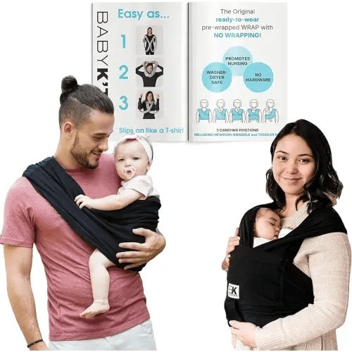 Original Baby K'tan Baby Carrier: #1 Easy Pre-Wrapped, Soft, Slip-On, No Rings, No Buckles | 5 in 1 Baby Sling for Hands-Free Comfort | Black | Small