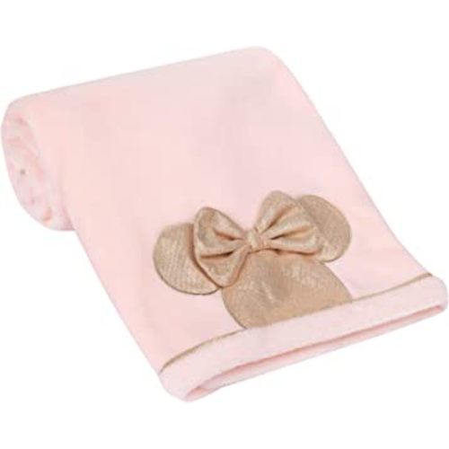 Lambs & Ivy Disney Baby Pink/Rose Gold Minnie Mouse Appliqued Baby Blanket