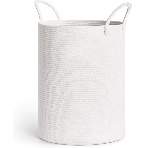 Goodpick Large Baby Laundry Basket, Woven Nursery Hamper for Clothes, Blankets, Toys, Towels, Decorative White Storage Baskets for Nursery, Living Room, Bedroom, 15 x 20 inches, 58L - 58L(15" x 20")
