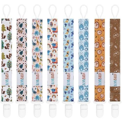 ALVABABY Neutral Pacifier Clips 8 Packs Binky Paci Clip Holder Leashes for Baby Boys Girls Fits Baby Teethers Toys 8DP13