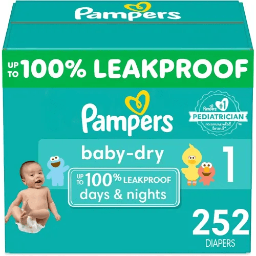 Pampers Baby Dry Diapers - Size 1, One Month Supply (252 Count), Absorbent Disposable Diapers