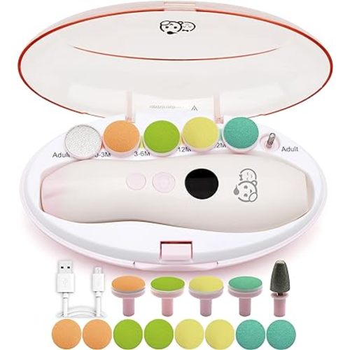 Baby Nail Trimmer 21 in 1, with Labeled case, Includes 13 Extra Replacement Tools, Royal Angels Baby Electric Nail Kit, Baby Nail Care, Nail File Newborn Toddler Toes & Fingernails Clipper (Blue)