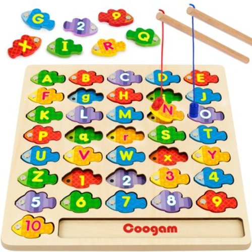 Coogam Magnetic Fishing Game, ABC Letter Numbers Matching Puzzle Fine Motor Montessori Educational Wooden Toy for Toddlers,Aged 3+