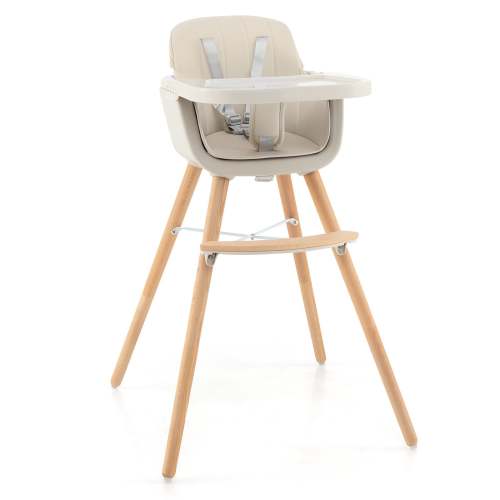 3-in-1 Convertible Wooden High Chair With Cushion-Beige