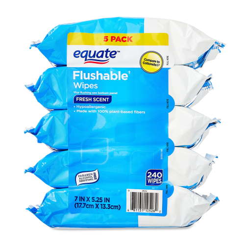 Equate Flushable Wet Wipes, Fresh Scent, 240 Wipes (5 Pack), Compare to Cottonelle