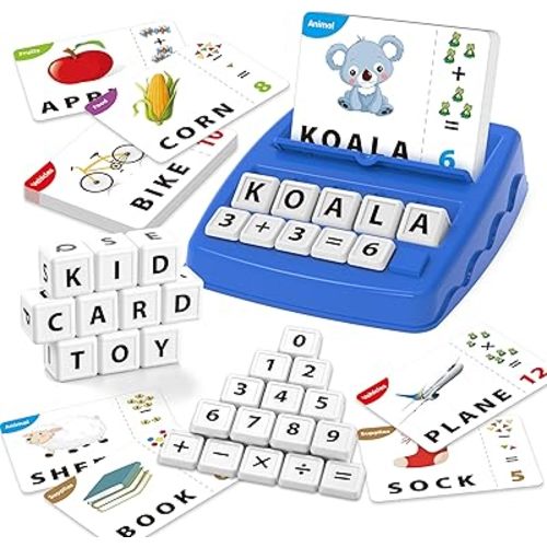 Matching Letter Games,Learning Educational Toys 2 in 1, Numerical Equality Games,Alphabet Spelling Reading Flash Cards,Early Education Gift Toys for 3,4,5,6,7 Year Olds (Navy Blue)