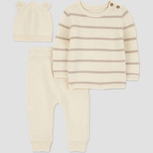 Carter's Just One You® Baby 3pc Striped Bear Sweater Top & Pants Set - Cream Newborn
