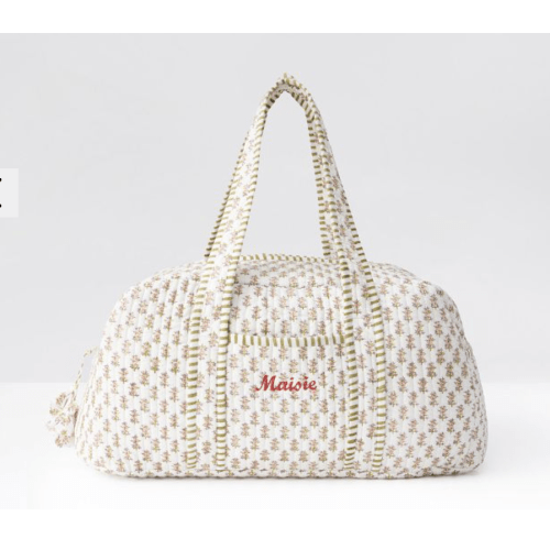 Block Print Quilted Overnighter (Mini White Flower)
