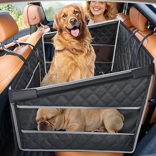 Gimars Upgrade Dog Car Seat for Large Medium Size Dogs, Waterproof Hard Bottom Back Seat Extender for Pets, Half Hammock with Non-Slip Base Mesh Window Storage Pocket, Dog seat for Car/SUV/Trucks (L)