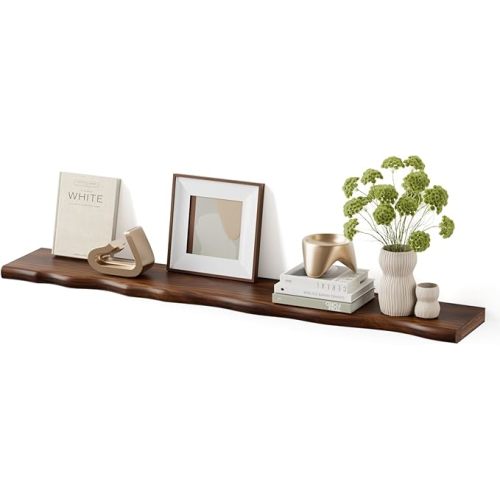 Floating Shelves for Wall Rustic Farmhouse 24 Inch Floating Shelf Bathroom Wooden Shelves for Wall Mounted Live Edge Pine Wall Shelf with Unique Natural Grain for Living Room Bedroom Kitchen (Walnut)
