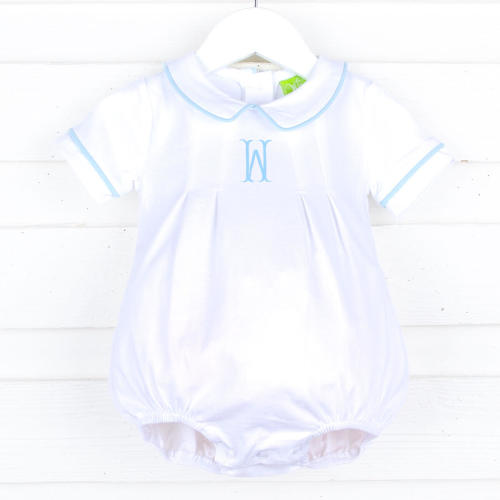 Solid White Blue Trim Collared Bubble
