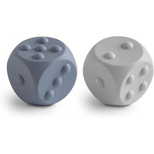 mushie Silicone Dice Press Toy | Baby Sensory Play for 10+ Months (Tradewinds/Stone)